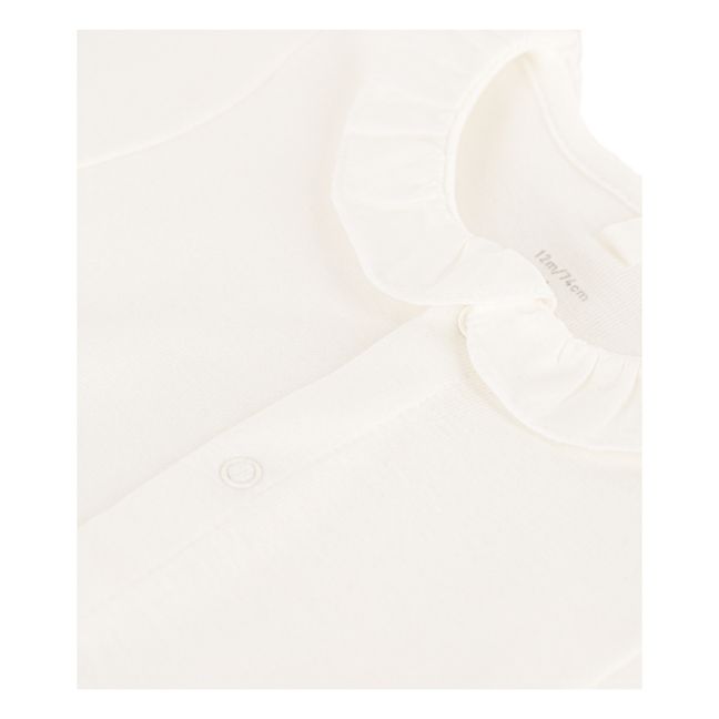 Organic Cotton Frilly Collar Short Sleeve Babygrow | Ecru