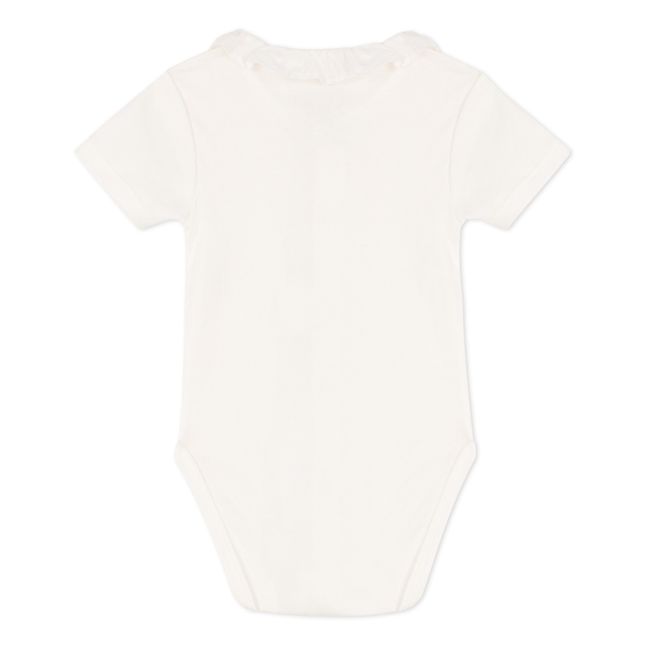 Organic Cotton Frilly Collar Short Sleeve Babygrow | Ecru