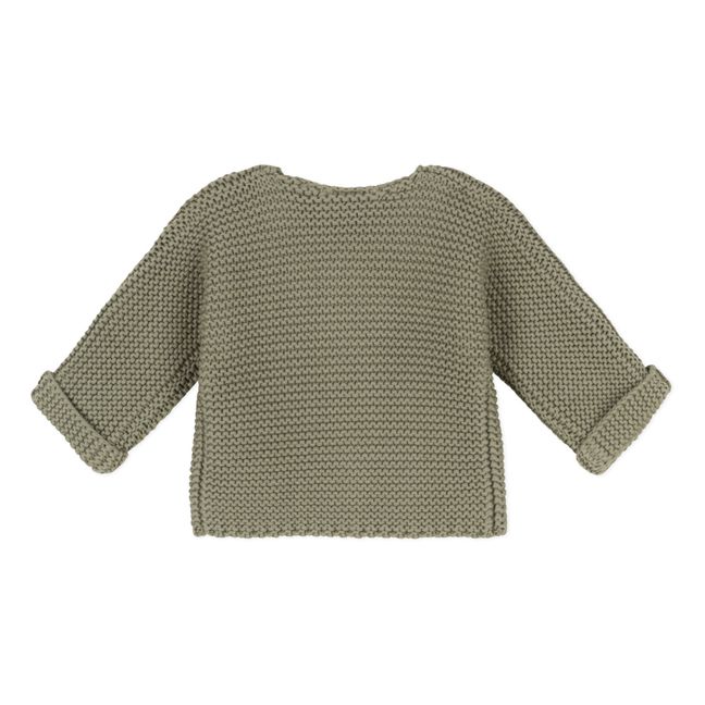 Knitted Garter Stitch Organic Cotton Cardigan | Khaki