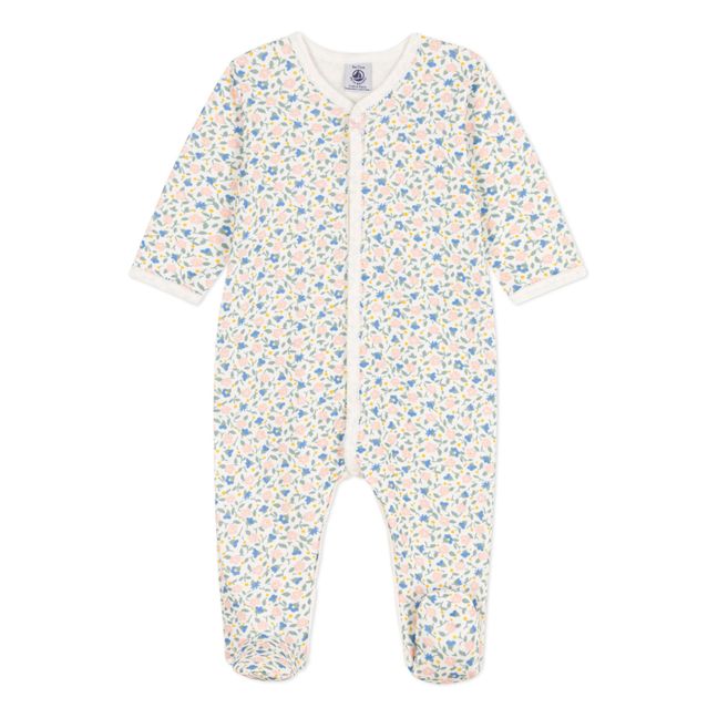 Pyjama mit Füßchen aus Bio-Baumwolle Blumenmuster | Seidenfarben