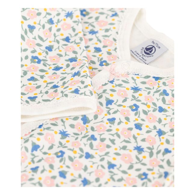 Pyjama avec Pieds Fleurs Coton Bio | Ecru
