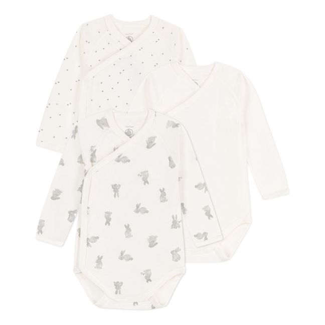 Lot 3 Bodies Croisés Manches Longues Coton Bio | Ecru