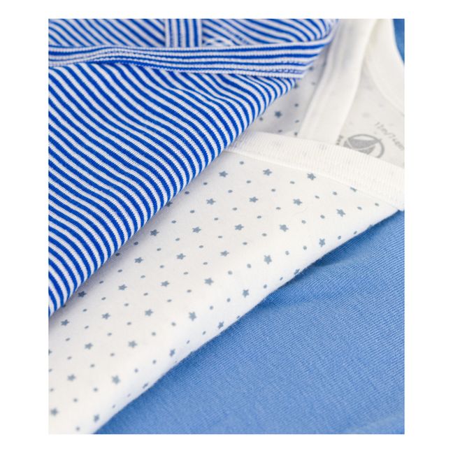 Organic Cotton Long Sleeve Wrap Front Babygrows - Set of 3 | Azul