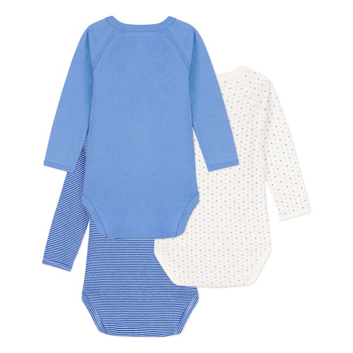 Organic Cotton Long Sleeve Wrap Front Babygrows - Set of 3 | Azul- Imagen del producto n°2