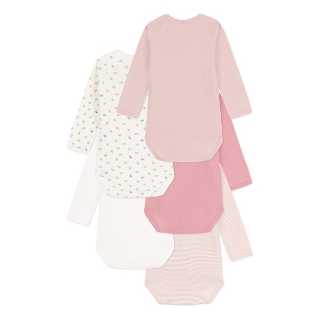Organic Cotton Long Sleeve Wrap Front Babygrows - Set of 5 | Pink