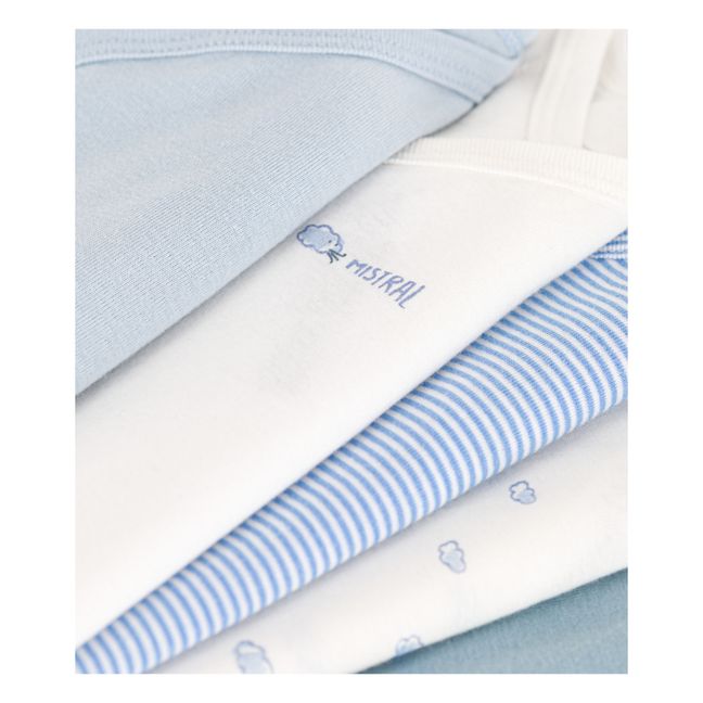 Organic Cotton Long Sleeve Wrap Front Babygrows - Set of 5 | Blue