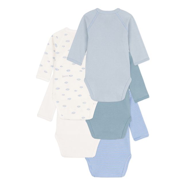 Organic Cotton Long Sleeve Wrap Front Babygrows - Set of 5 | Azul