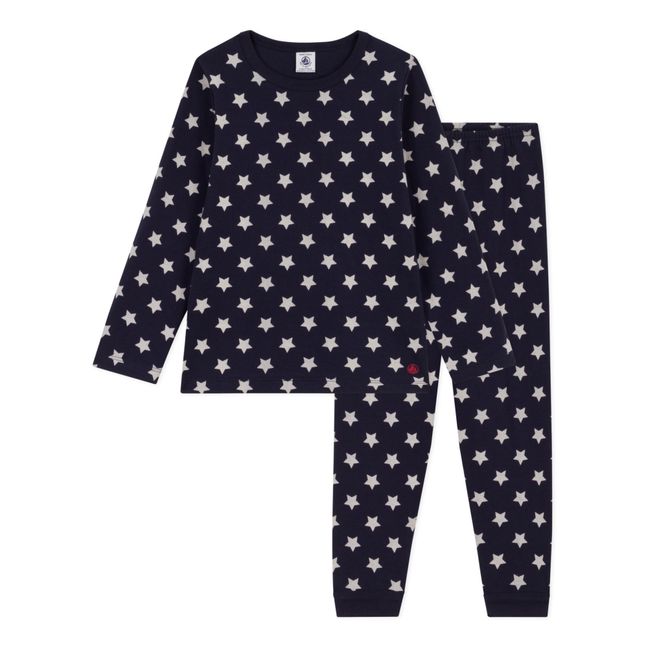 Ribbed Organic Cotton Pyjama Set | Blu marino