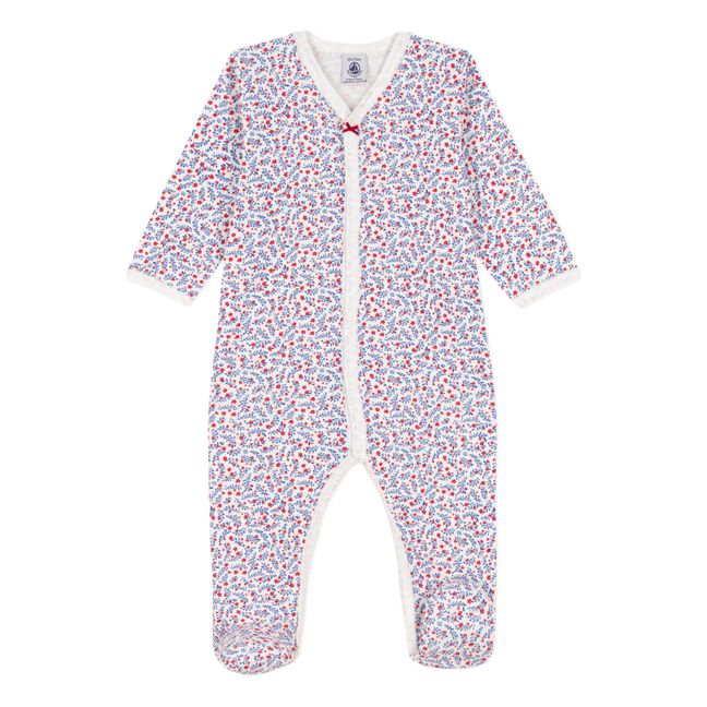 Pijama con pies con estampado de flores de algodón orgánico | Crudo
