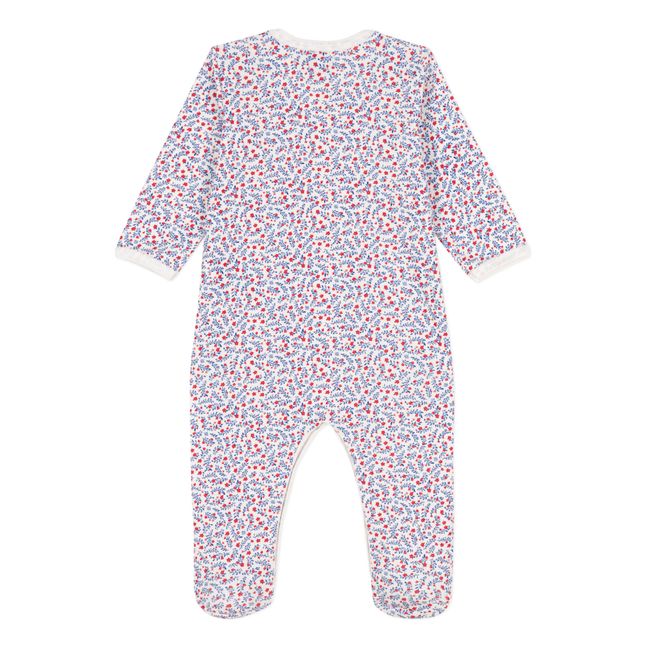 Pijama con pies con estampado de flores de algodón orgánico | Crudo
