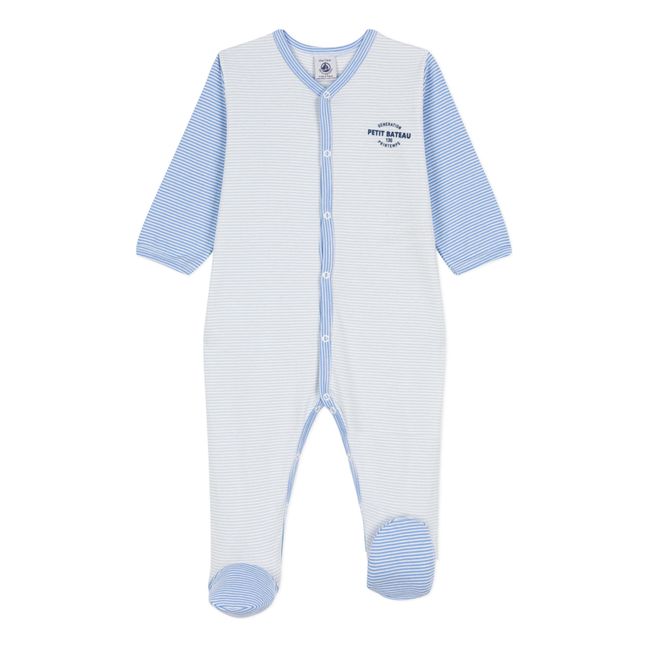Pijama con pies estampado de algodón orgánico | Azul