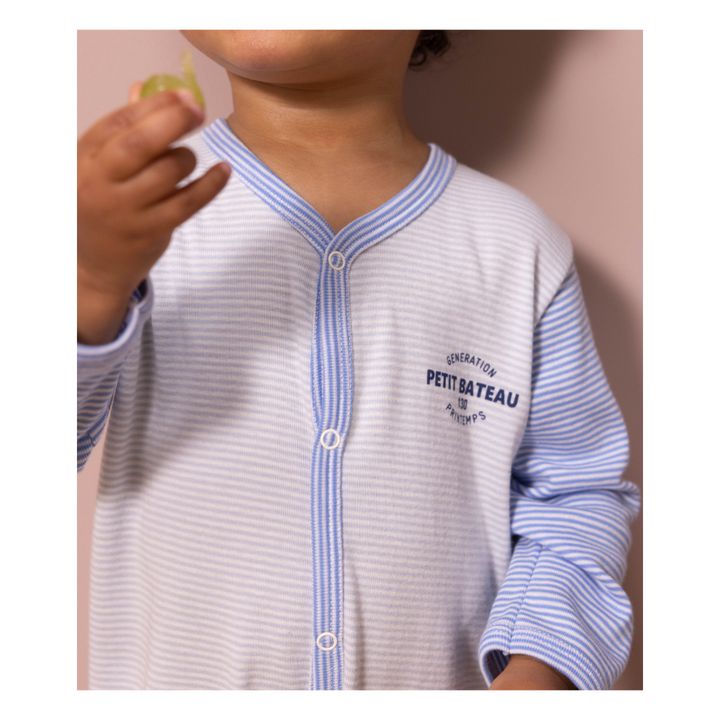 Patterned Organic Cotton Footed Pyjamas | Blue- Product image n°2