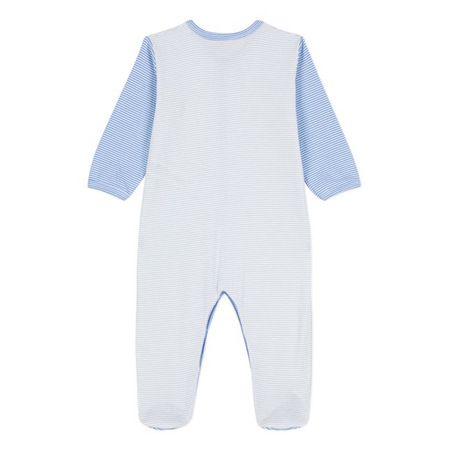 Pyjama mit Füßchen bedruckt aus Bio-Baumwolle | Blau