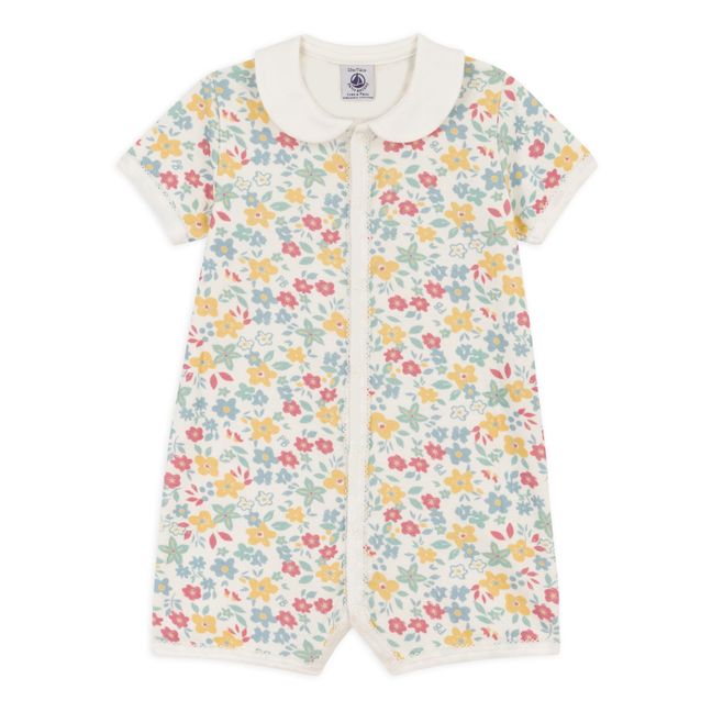 Combinaison Courte Fleurs Coton Bio | Ecru