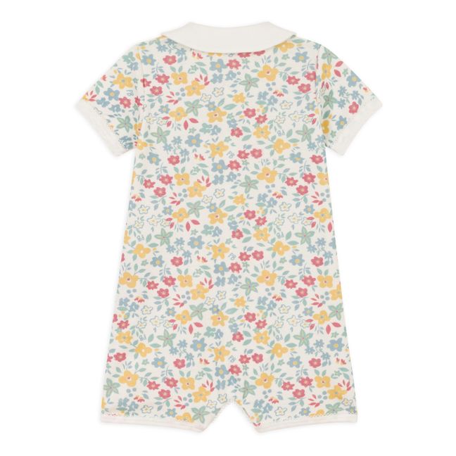 Combinaison Courte Fleurs Coton Bio | Ecru