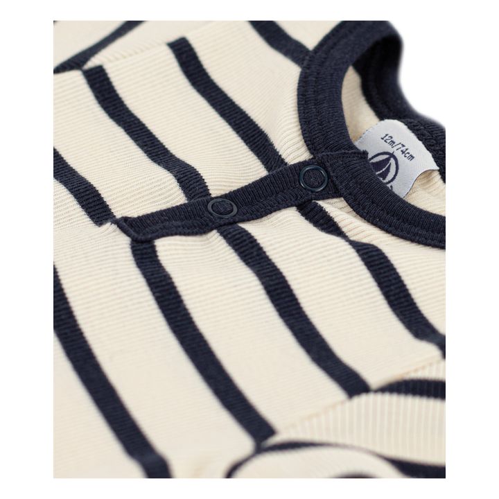 Striped Short Sleeve Ribbed Babygrow | Beige- Imagen del producto n°1