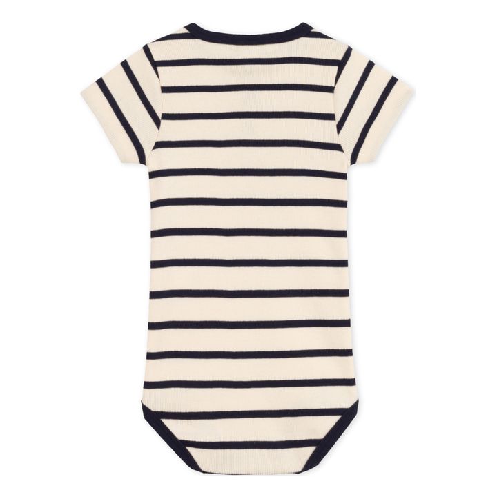 Striped Short Sleeve Ribbed Babygrow | Beige- Imagen del producto n°2