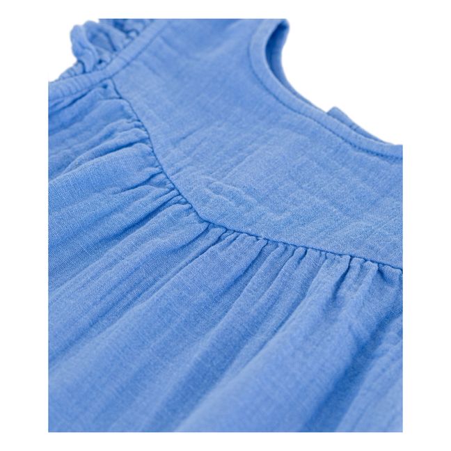 Robe Sans Manches Unie Gaze de Coton | Bleu
