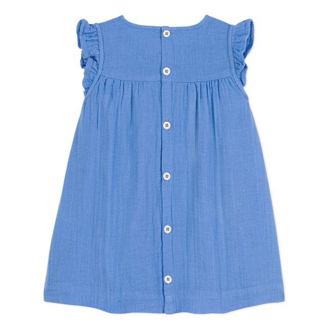 Solid Colour Cotton Muslin Sleeveless Dress | Blue