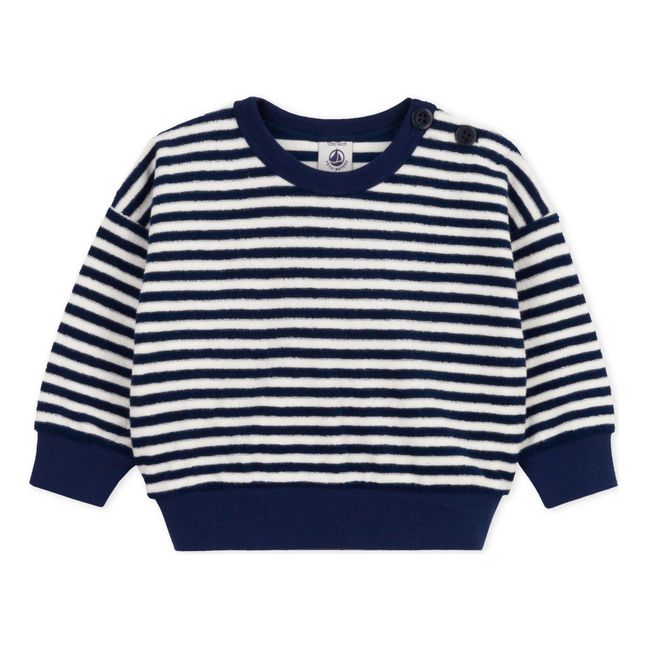 Striped Crew Neck Terry Sweater | Navy blue