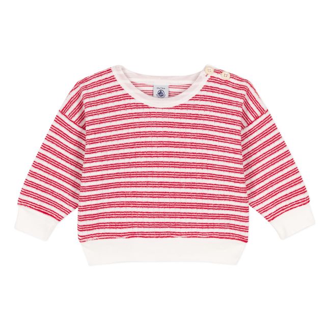 Sweat Bouclette Eponge Rayé Coton Bio | Rouge