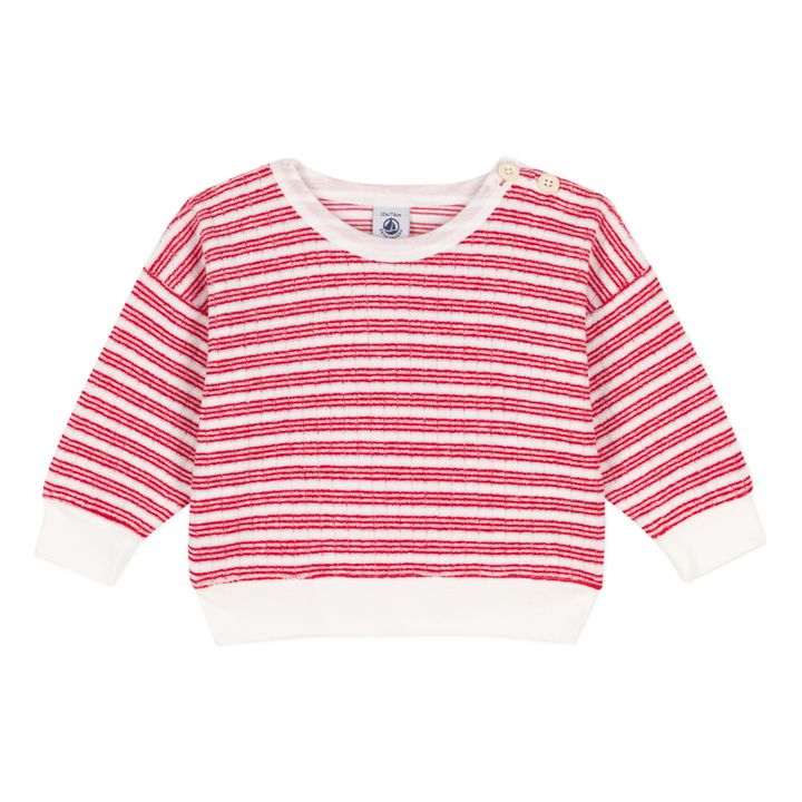 Striped Organic Cotton Terry Bouclette Sweatshirt | Rojo- Imagen del producto n°0