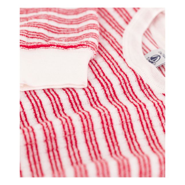 Striped Organic Cotton Terry Bouclette Sweatshirt | Red