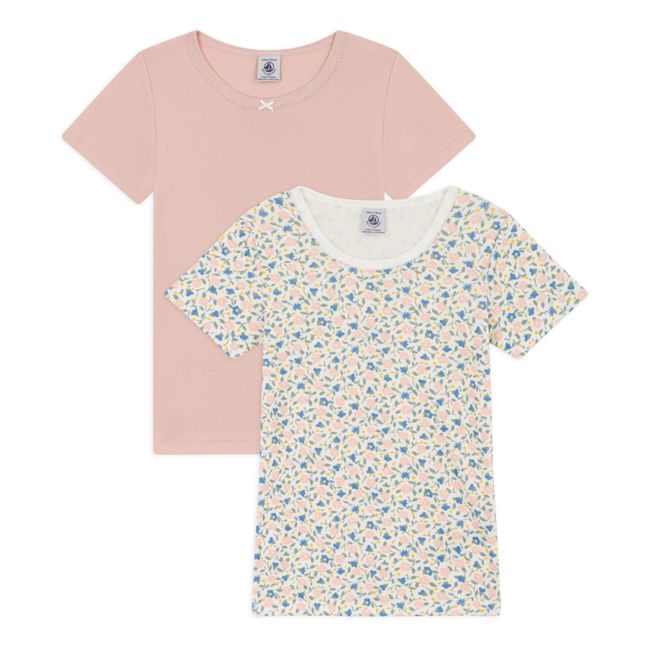 Lot 2 T-shirts Manches Courtes Finitions Picots Coton Bio | Pink