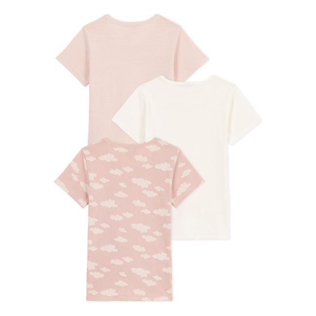 Set di 3 T-Shirt a maniche corte in cotone organico con nuvole | Rosa
