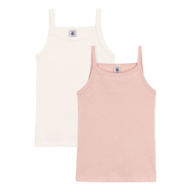 Lot 2 T-shirts à Bretelles Ajouré Coton Bio | Rose