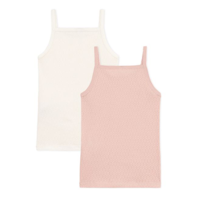 Pack of 2 Organic Cotton Openwork Strappy T-Shirts | Pink