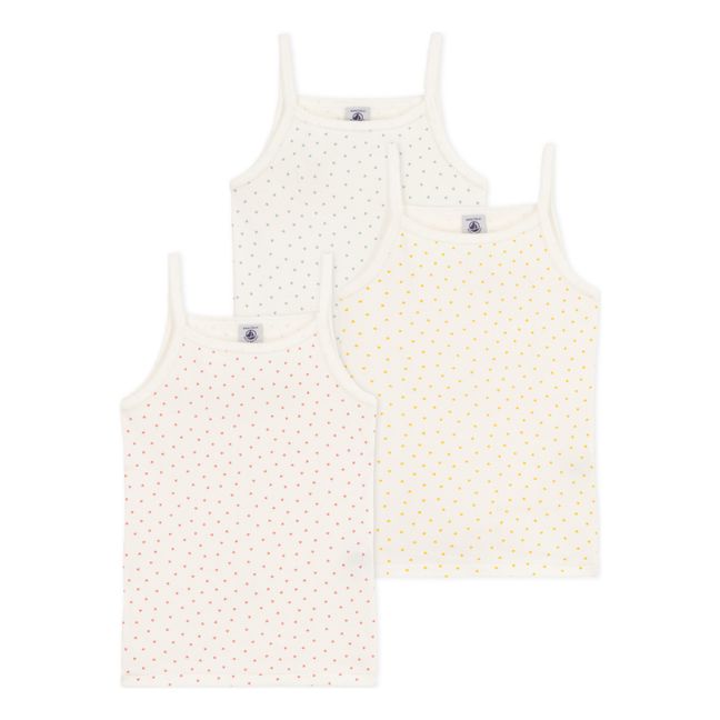 Organic Cotton Little Hearts Strappy T-Shirt - Set of 3 | Ecru