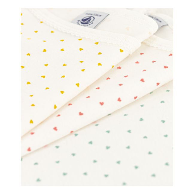 Organic Cotton Little Hearts Strappy T-Shirt - Set of 3 | Ecru