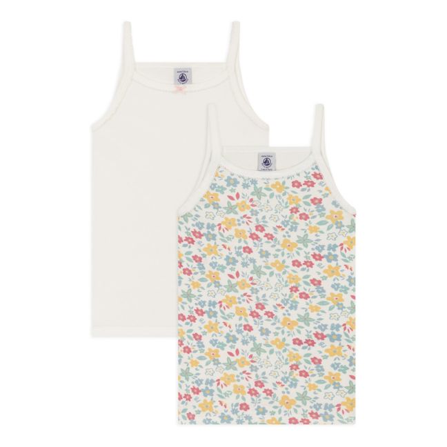 Floral Organic Cotton Strappy T-shirts - Set of 2 | Ecru