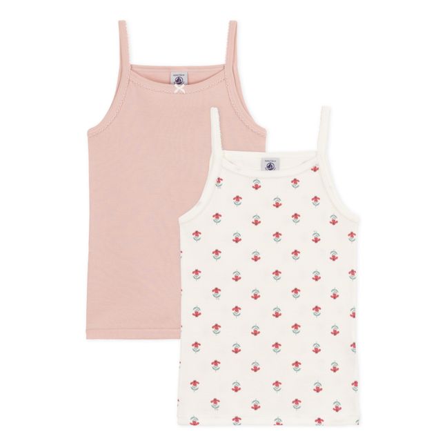 Lot 2 T-shirts à Bretelles Fleurs Coton Bio | Dusty Pink
