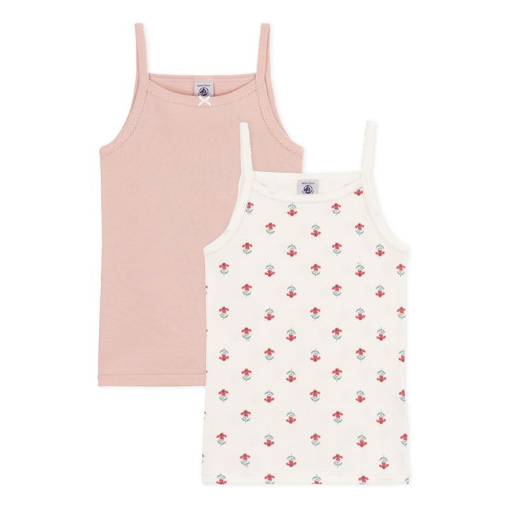 Floral Organic Cotton Strappy T-shirts - Set of 2 | Dusty Pink- Product image n°0