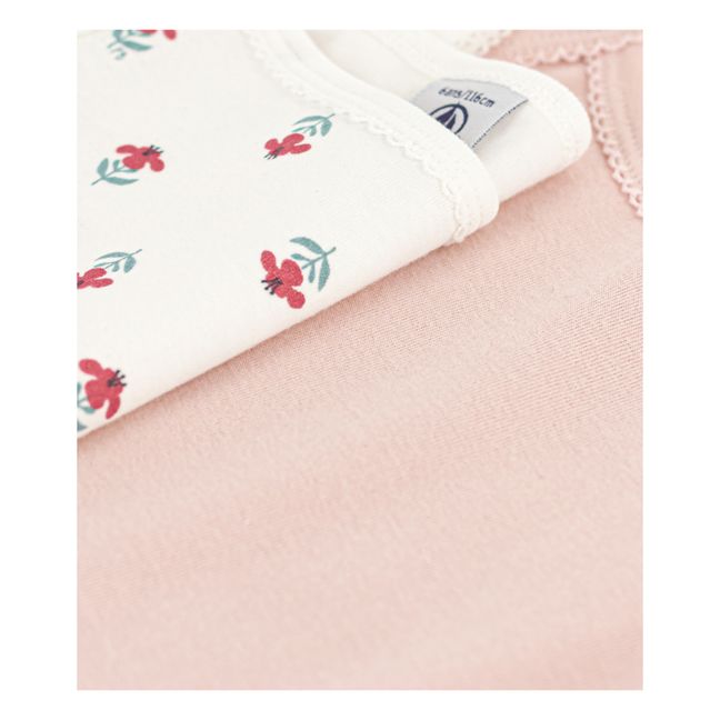 Lot 2 T-shirts à Bretelles Fleurs Coton Bio | Vieux Rose