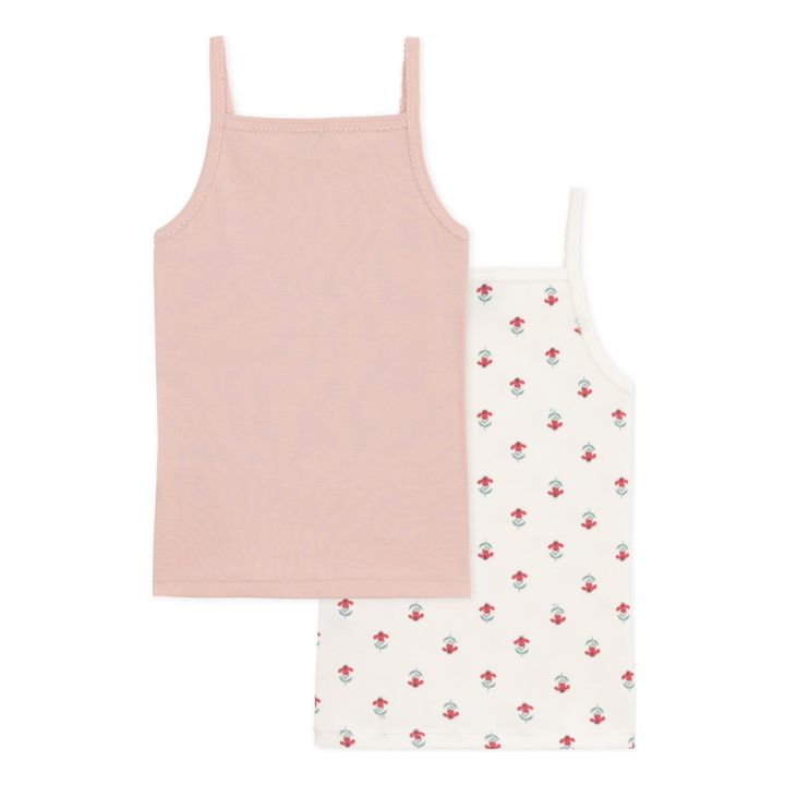 Floral Organic Cotton Strappy T-shirts - Set of 2 | Dusty Pink- Product image n°2