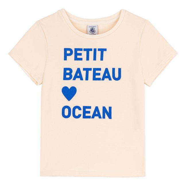 Ocean Short Sleeve Organic Cotton Printed T-shirt | Ecru
