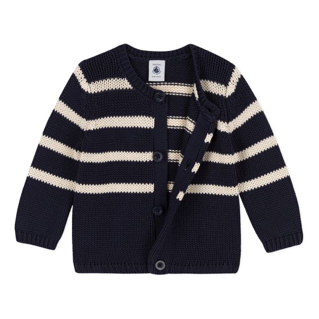Striped Cotton Knit Cardigan | Azul Marino