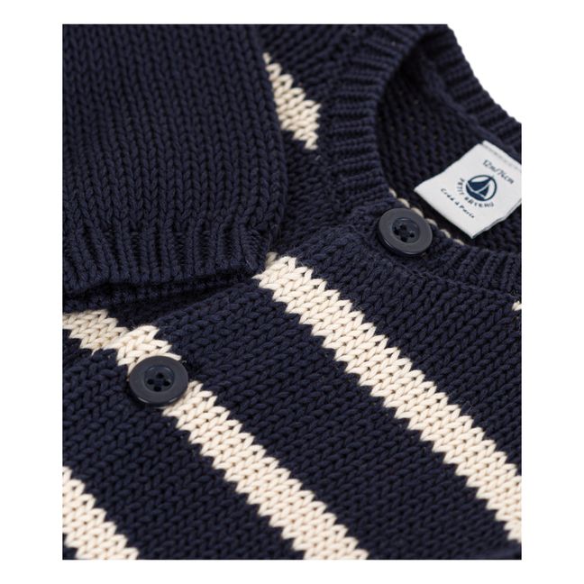 Striped Cotton Knit Cardigan | Azul Marino