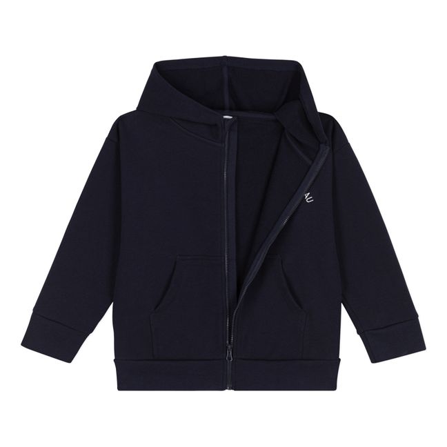 Organic Cotton Zipped Hooded Sweatshirt | Blu marino
