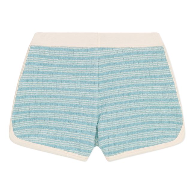 Short Rayé en Bouclette Eponge Coton Bio | Bleu