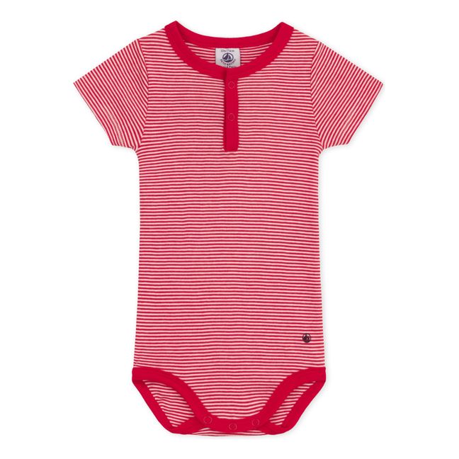Striped Organic Cotton Short Sleeve Babygrow | Red