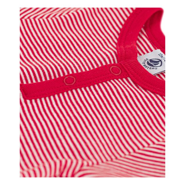 Striped Organic Cotton Short Sleeve Babygrow | Red