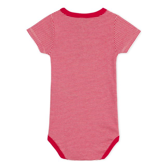 Striped Organic Cotton Short Sleeve Babygrow | Rojo