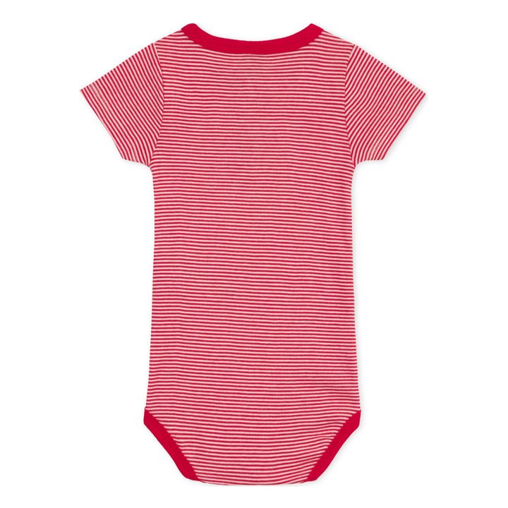 Striped Organic Cotton Short Sleeve Babygrow | Red- Product image n°2