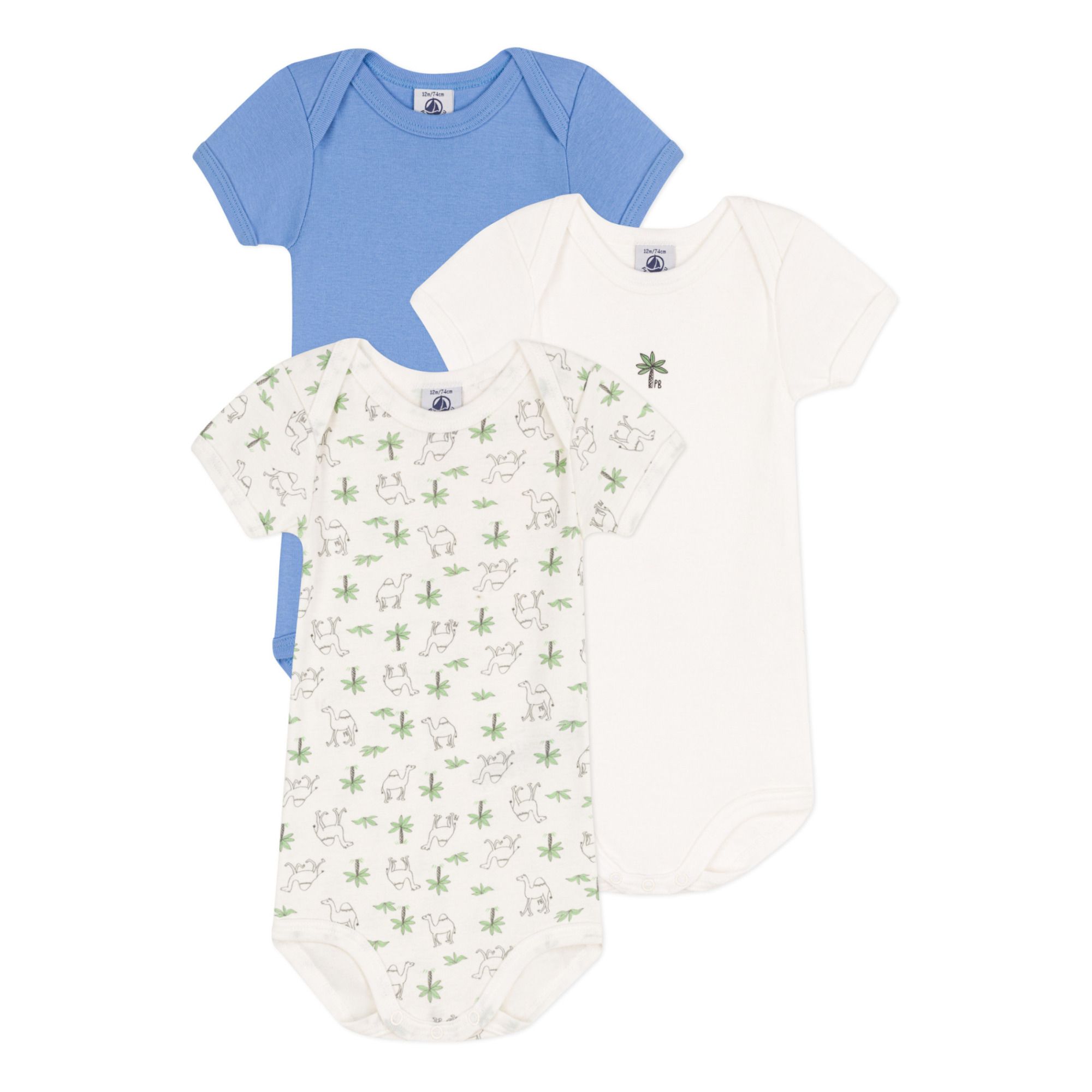 Body bébé bleu/blanc coton Bio 24 mois PETIT BATEAU : le lot de 3