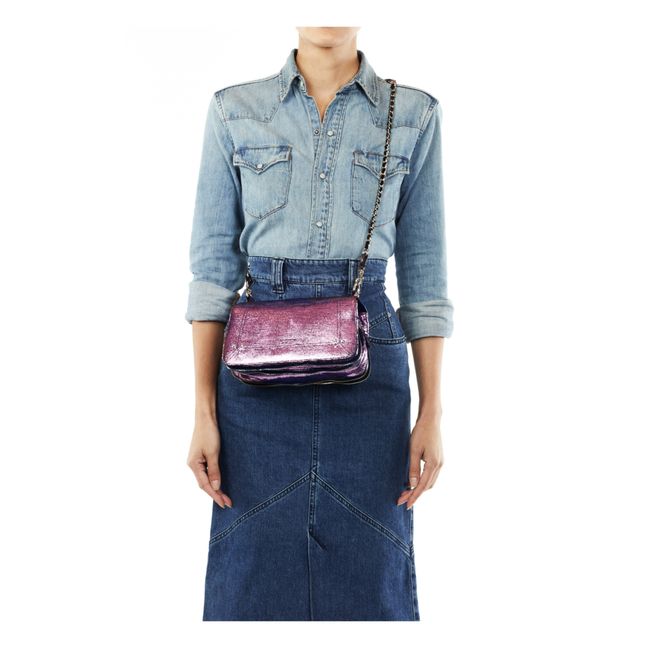 Bobi Goatskin Lamé Leather Handbag - S | Pink