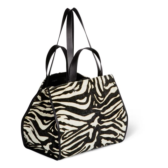 Tasche Leon M Samt Zebra | Schwarz